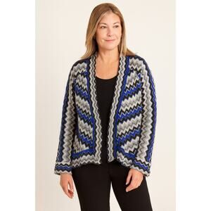 Chico's Womens Sweater Large Long Sleeve Zippy Zig Zag Wool Modest Colorful